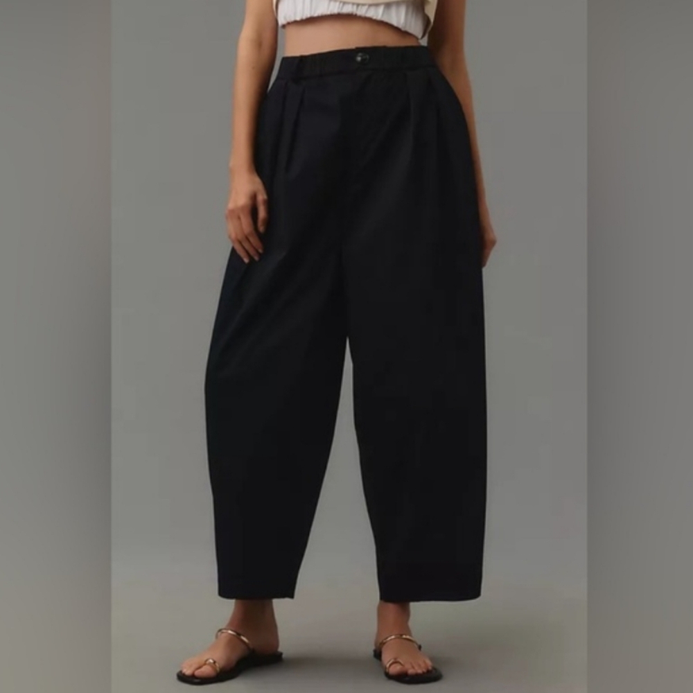 Maeve Black Cropped Barrel-Leg Pants